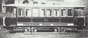 Beiwagen 24 der Elektrischen Straßenbahn Spandau Nonnendamm im Herstellerwerk Falkenried