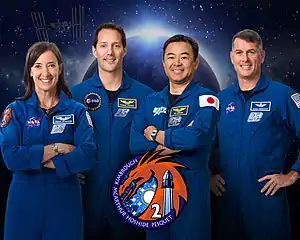v.l.n.r: Megan McArthur, Thomas Pesquet, Akihiko Hoshide, Shane Kimbrough