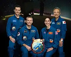 Von links nach rechts: Konstantin Borissow, Andreas Mogensen, Jasmin Moghbeli, Satoshi Furukawa