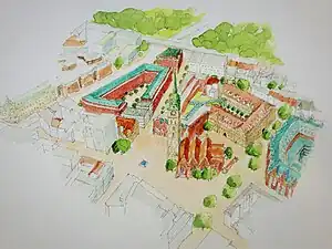 Entwurf von Axel Spellenberg (Anschari e.V. – Vereinigung für das historische Stadtbild Bremens) zum Wiederaufbau der historischen Kirche