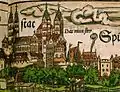 Dom und Bischofspfalz (rechts mit Rauchfahne aus dem Kamin) um 1550, nach Sebastian Münster
