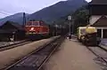 Regionalzug mit Lok Reihe 2143 in Spitz an der Donau (1988)