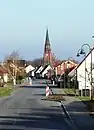 Kirchturm aus Richtung Havelberger Straße gesehen