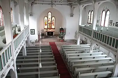 Innenansicht des Kirchenschiffs heute, aus Sicht der Orgelempore