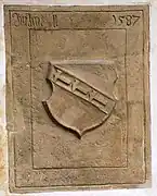 Wappenstein eines Bergmanns(Südwand außen, 1587)
