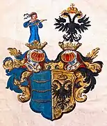 Gespaltenes Wappen des andreasischen Stammes mit Doppeladler