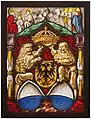 Standesscheibe von 1523, mit Krönung Mariens und den Stadtheiligen.