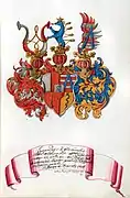 Wappen derer von Starhemberg im Mitglieder­verzeichnis der Todes­angst­bruder­schaft an der Passauer Jesuitenkirche, 1738