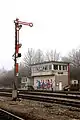Gebäude Stellwerk 1 in Mengen mit Ausfahrsignal P 3/4