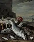 Fische mit Landschaft im Hintergrund 1687