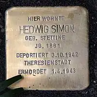 Stolperstein Hedwig Simon, Berlin, Hindenburgdamm 11
