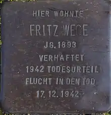 Stolperstein für Fritz wege