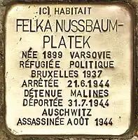 Stolperstein für seine Frau Felka Nussbaum-Platek