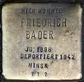 Stolperstein für Friedrich Bader (Engelbertstraße 12)