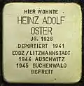 Stolperstein für Heinz Adolf Oster (Blumenthalstraße 15)
