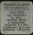 Stolperstein für Elisabeth Charlotte Gloeden, Mohrenstraße 26 Köln-Altstadt-Nord