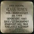 Stolperstein für Klara Ruben (Sudermannstraße 3)