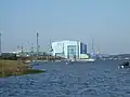 Blick auf die Volkswerft Stralsund vom Wasser aus
