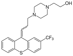 Strukturformel von Flupentixol ohne spezifische Angabe der Stereochemie