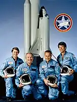 v. l. n. r. Joseph Allen, Vance Brand, Robert Overmyer, William Lenoir