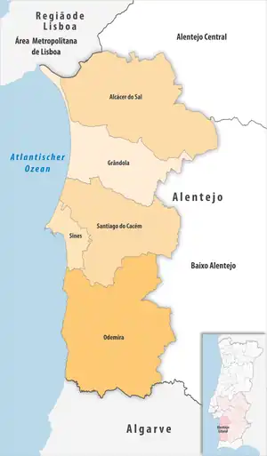 Karte der Subregion Alentejo Litoral