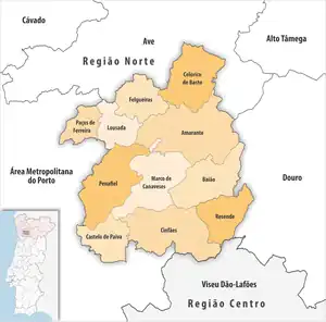 Karte der Subregion Tâmega e Sousa