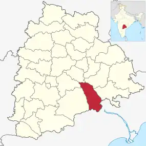 Positionskarte des Distrikts Suryapet