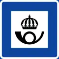 Hinweisschild auf ein Postamt in Schweden