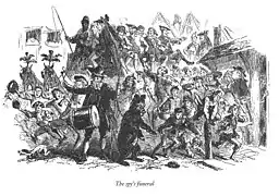 Die vorgetäuschte Beerdigung des Spions Cly. Illustration von Phiz (1859).