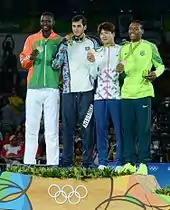 Siegerehrung 2016 im Taekwondo mit Olympiasieger Radik İsayev (2.v.l.)