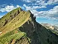 Blick von der Ällgäuwlicka nach Osten zum Ällgäuwhoren und Tannhorn. Im Hintergrund ist das Brienzer Rothorn als höchste Erhebung des Brienzergrats sichtbar.