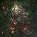Eine Ein-Quadrat-Grad-Aufnahme des Tarantelnebels und seiner Umgebung, basierend auf Aufnahmen des Wide Field Imager