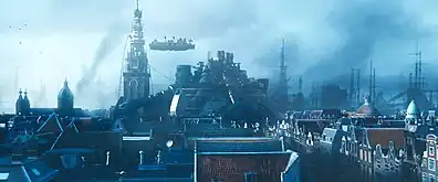 Ein fliegendes Schiff über Amsterdam