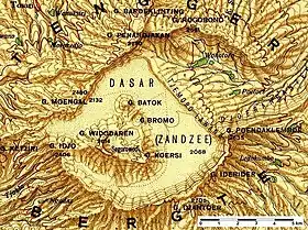 Tengger-Gebirge. Ausschnitt aus einer 1924 veröffentlichten Touristenkarte im Maßstab 1&nbsp;:&nbsp;200.000