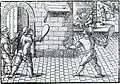 Jeu de paume mit Dachattrappe und Holzschlägern, Frankreich, 16.&nbsp;Jahrhundert
