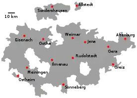 Karte des Landes Thüringen (1920), noch ohne Erfurt und Schmalkalden