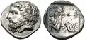 Thasitische Drachme, Silber: Dionysos/Herakles, etwa 411-340 v. Chr. (Le Rider: Thasiennes 19), SNG Kopenhagen 780285, (15&nbsp;mm, 3,61&nbsp;g)