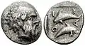 Thasitischer Tritartemorion, Silber, etwa 411-340 v. Chr. (Le Rider: Thasiennes 12), SNG Kopenhagen 192010, (8&nbsp;mm, 0.41 g)