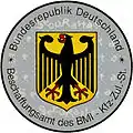 Zulassungsplakette des BMI, beispielsweise für Fahrzeuge des Technischen Hilfswerks