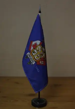 Wimpel zur Hundertjahr-Feier 1982 mit Wappen und Motto: Vestigia nulla retrorsum