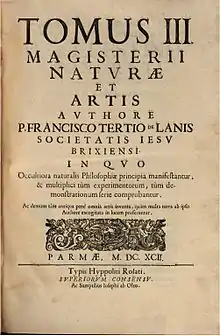 Titelblatt von Lanas  Prodrom … Parma 1692