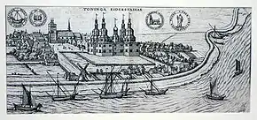 Unbekannter Künstler: Tönninger Schloss, Kupferstich 17,5 cm × 39,5 cm, 1598