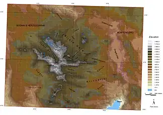 Topographische Karte des Orjen