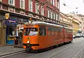 Triebwagen 262 (Schienenschleifwagen) in der Leonhardstraße.