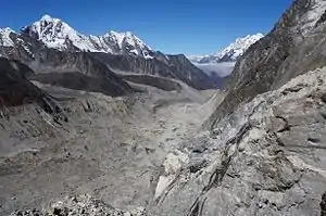Trakardinggletscher vom Drolambaogletscher aus mit Blickrichtung nach Westen
