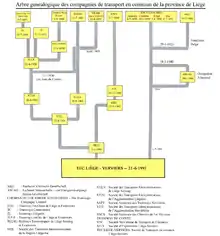 „Stammbaum“ der Straßenbahngesellschaften in der Provinz Lüttich