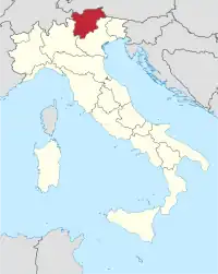 Karte Italiens, Trentino-Südtirol hervorgehoben