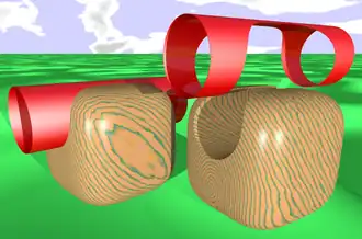 Triangulation: Zylinder, Fläche 
  
    
      
        
          x
          
            4
          
        
        +
        
          y
          
            4
          
        
        +
        
          z
          
            4
          
        
        =
        1
      
    
    {\displaystyle x^{4}+y^{4}+z^{4}=1}
  
, povray-Bild