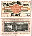 Einhundert&nbsp;Millionen Mark Notgeldschein (1923), RS: Römerbrücke