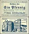 1 Pfennig Notgeldschein (1920), VS: ein Zitat aus der Trebeta-Sage, RS: Porta Nigra